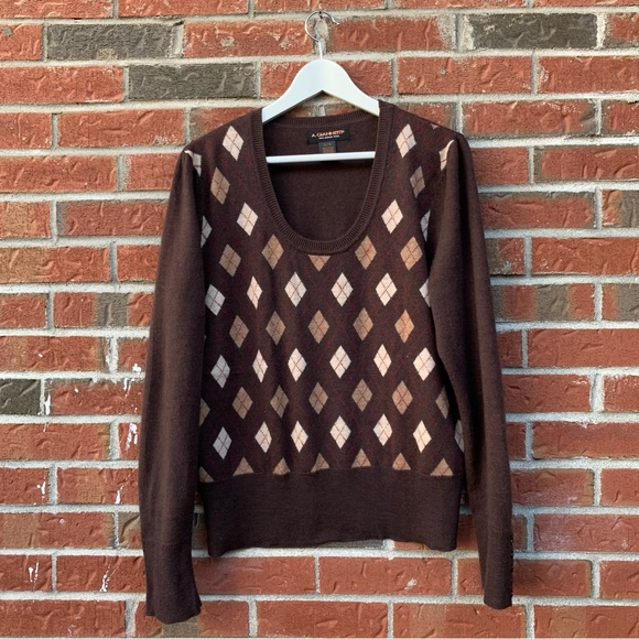 ❌SOLD❌ Italian 100% Merino Wool Scoop Neck Jacquard Dark Academia College Sweat… - Picture 3 of 10